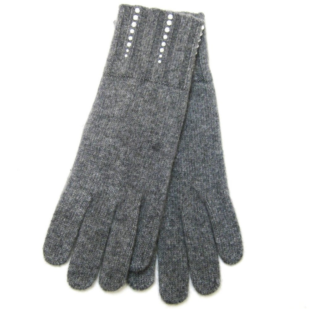 Portolano GREY 100% CASHMERE Ladies gloves with Crystal stones